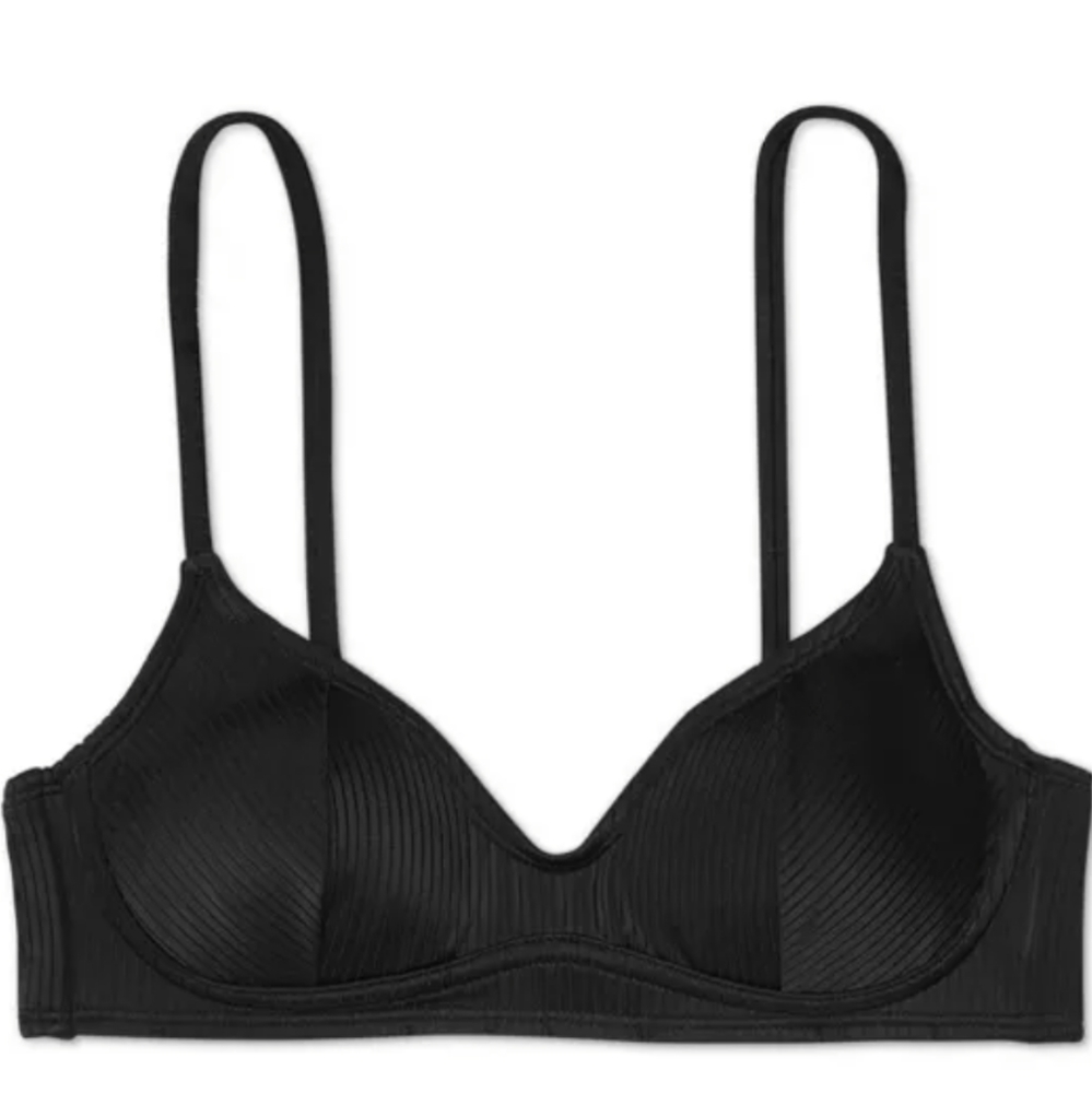 Ribbed bralette bikini top in onyx black
